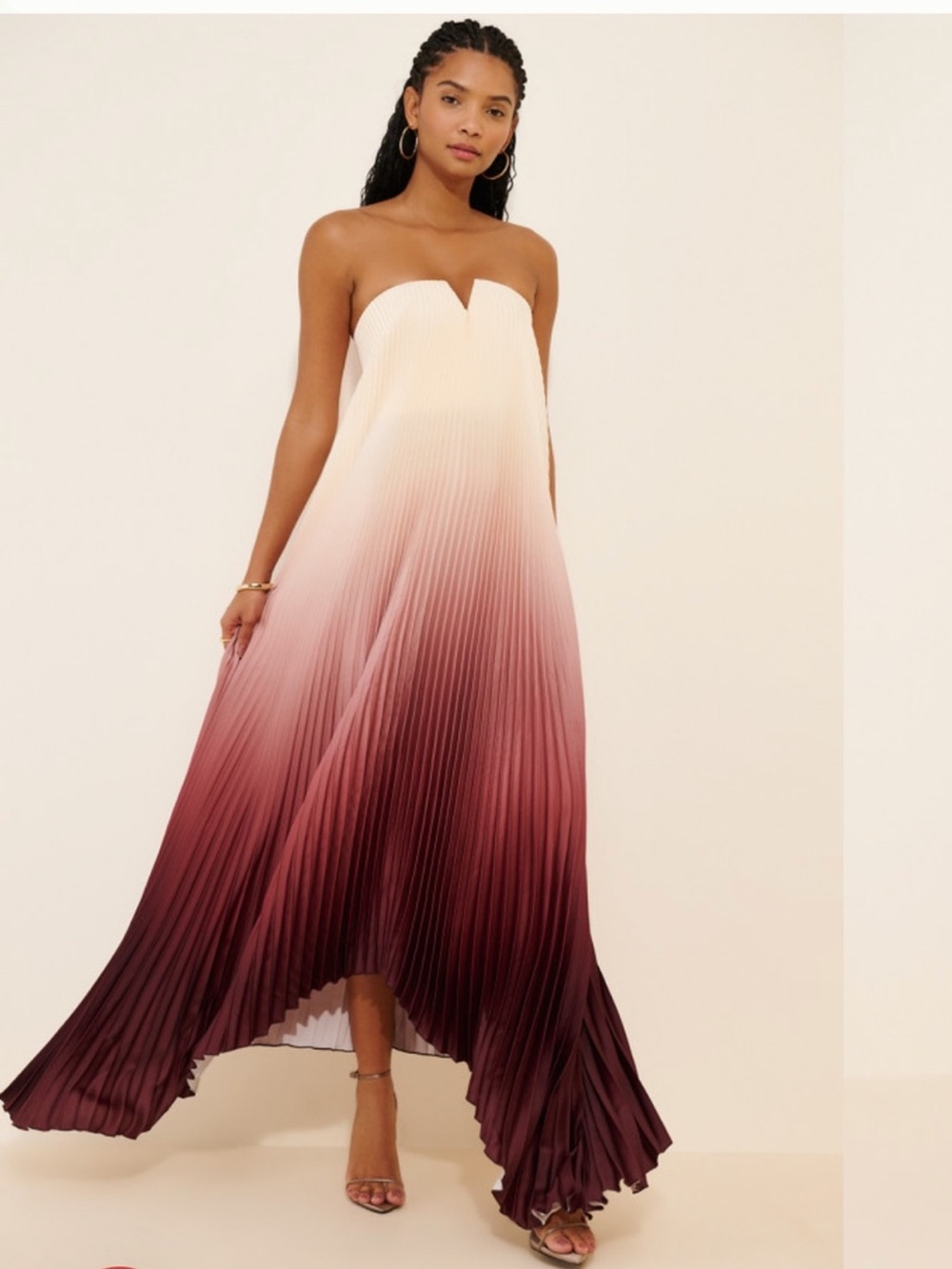 L’IDEE Black Tie Gown Pleated Ombre Size 4 Strapless Pleated